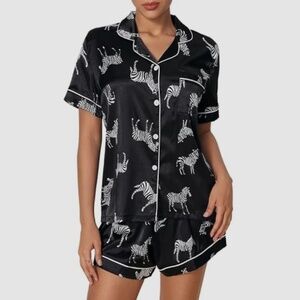 Black Zebra Print Satin Pajama - top and shorts - size L